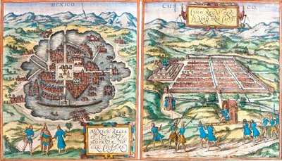 Mapa de México y Cuzco, Perú de Franz Hogenberg