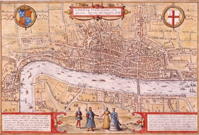 Mapa de la Ciudad de Londres, Southwark y parte de Westminster, 1572 de Franz Hogenberg