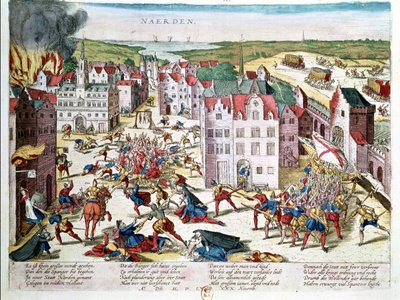 Masacre en Flandes durante el Gobierno de Fernando Álvarez de Toledo (1508-82) Duque de Alba, 30 de noviembre de 1572 de Franz Hogenberg