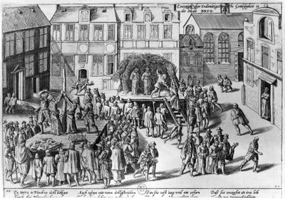 Ejecución en Brujas durante el gobierno de Fernando Álvarez de Toledo, Duque de Alba (1508-82) de Franz Hogenberg