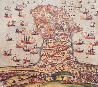 El Corsario Otomano Khayr al-Din Barbarroja contra el Ejército de Carlos V de Franz Hogenberg