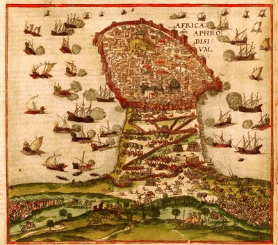 El corsario otomano Khayr al-Din Barbarroja contra el ejército de Carlos V, por Franz Hogenberg de Franz Hogenberg