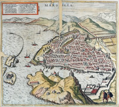Vista de Marsella en el siglo XVI, mostrando el hospital para leprosos en la parte inferior izquierda, de 