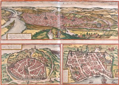 Vista de Ruan (Rotomagus), Nimes (Nemausus) y Burdeos (Burdigala), Francia de Franz Hogenberg