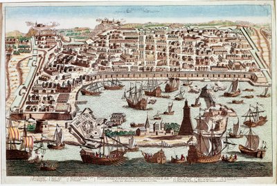 Vista de la ciudad de Mesina en Sicilia - Grabado de Franz Hogenberg de 