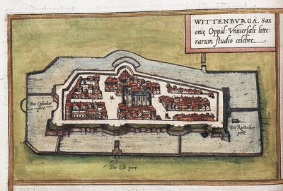 Vista de la ciudad de Wittenberg en Alemania, detalle de Franz Hogenberg
