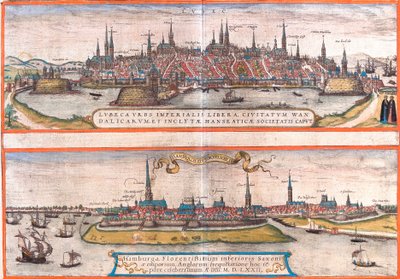 Vistas de Lubeck (Lubeca) y Hamburgo (Hamburga), Alemania de Franz Hogenberg