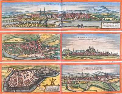 Vistas de Weimar (Weimaria), Iena, Erfurt (Erdfordia), Gotha y Fulde (Fuldensis), Alemania de Franz Hogenberg