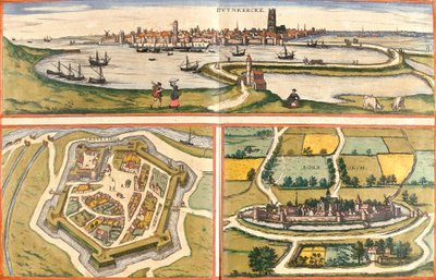 Vistas de Dunkerque (Duynkercke), Gravelinas (Grevelinge) y Bourbourg (Borborch), Francia de Franz Hogenberg