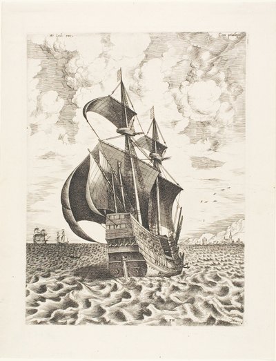 Velero armado de cuatro mástiles navegando hacia un puerto, de Los barcos de vela de Franz Huys