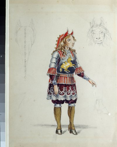 Diseño de vestuario para el ballet El caballito jorobado de C. Pugni (1802-1870). El caballito. Obra de Franz Iosifovich Nordmark, lápiz y acuarela sobre papel de Franz Iosifovich Nordmark