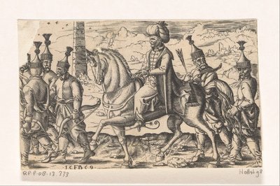 Sultán a caballo acompañado de soldados de Franz Isaac Brun
