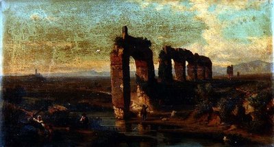 Vista del acueducto de Claudio en la Campiña Romana de Franz Jnr Knebel
