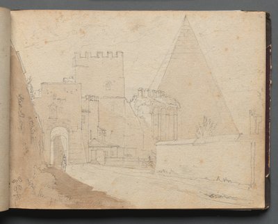 Álbum con vistas de Roma y alrededores, estudios de paisajes, página 08a: Porta St. Paolo de Franz Johann Heinrich Nadorp
