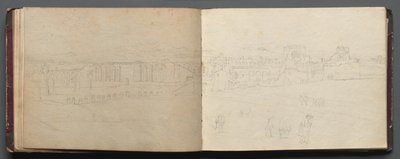 Álbum con vistas de Roma y alrededores, estudios de paisajes, página 08b y 09a: Vista panorámica de Franz Johann Heinrich Nadorp