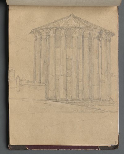 Álbum con vistas de Roma y alrededores, estudios de paisajes, página 32a: Templo Romano de Franz Johann Heinrich Nadorp