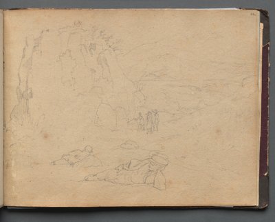 Álbum con Vistas de Roma y Alrededores, Estudios de Paisaje, página 44a: Figuras en un Paisaje de Franz Johann Heinrich Nadorp