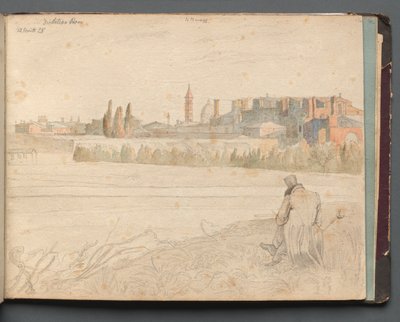 Álbum con vistas de Roma y alrededores, estudios de paisajes, página 48a: Vista panorámica romana de Franz Johann Heinrich Nadorp