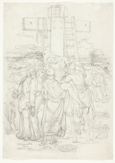 Descendimiento de la Cruz con una Silueta de Jerusalén en el Fondo de Franz Johann Heinrich Nadorp