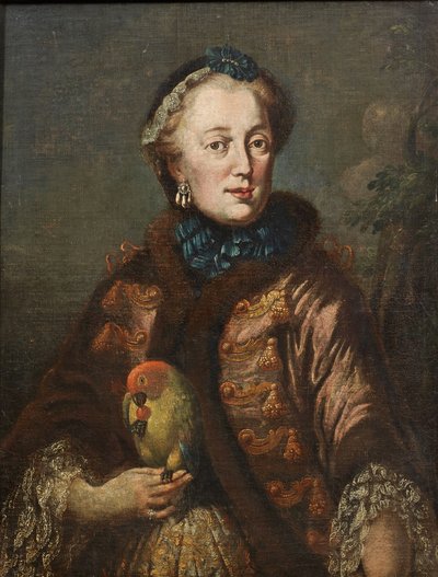 Alemán: Kurfürstin Maria Anna von Bayern mit Papagei Retrato de Maria Anna Sophia de Sajonia (1728-1797), Electa de Baviera con un pájaro de Franz Joseph Winder