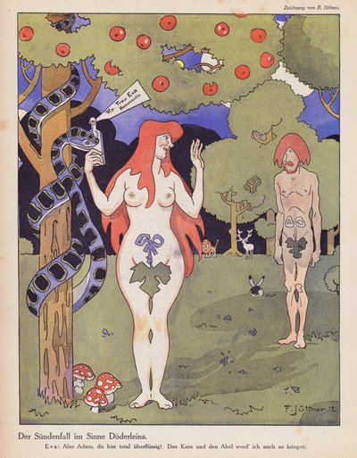 La caída del hombre según Doderlein (litografía en color) de Franz Jüttner