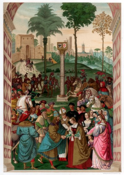 Eneas Piccolomini presenta a Eleonora de Portugal a Federico III, 1502-1508, 1870 de Franz Kellerhoven