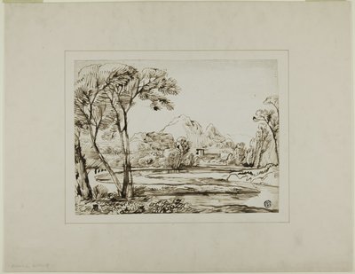 Paisaje con río y colinas distantes de Franz Kobell
