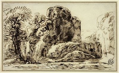 Rocas, árboles y río de Franz Kobell