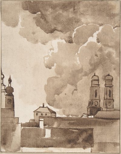 Vista de Múnich con Marienkirche a la derecha, finales del siglo XVIII-principios del siglo XIX de Franz Kobell