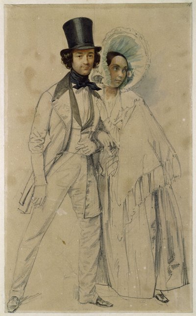 El matrimonio Paul y Amalie Taglioni (Estudio para la pintura «Desfile del primer regimiento de guardia de a pie», 1839) de Franz Krüger