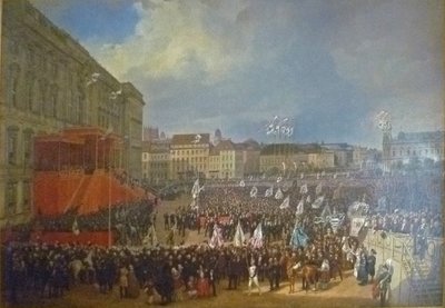 Homenaje a Federico Guillermo IV ante el Palacio Municipal de Berlín de Franz Krüger