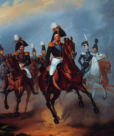 Nicolás I con sus oficiales, 1835 de Franz Krüger