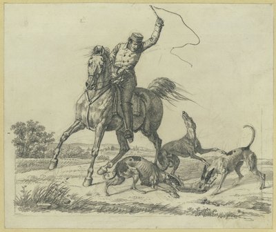 Jinete y cuatro perros despedazando una liebre de Franz Krüger