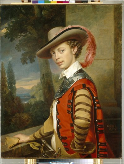 Retrato del príncipe Nicolás Saltykov disfrazado. (Retrato del Príncipe Nikolai Saltykov en Fancy Dress). Pintura de Franz Kruger (1797-1857), óleo sobre lienzo de Franz Krüger