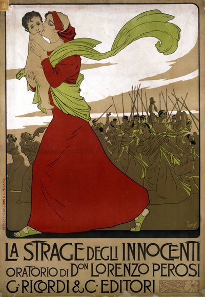 Cartel de "La strage degli innocenti", oratorio del compositor italiano Don Lorenzo Perosi (1872 - 1956). Dibujo de F. Laskoff de Franz Laskoff