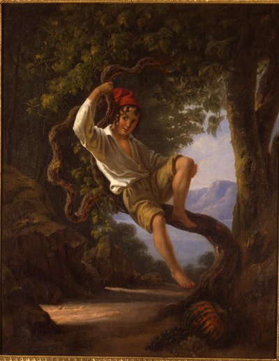 Un niño trepando a un árbol, 1820s de Franz Ludwig Catel