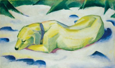 Perro tumbado en la nieve, c.1911 (óleo sobre lienzo) de Franz Marc