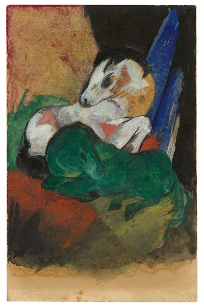Caballo verde y blanco. Postal a Elisabeth Macke, 1913 de Franz Marc