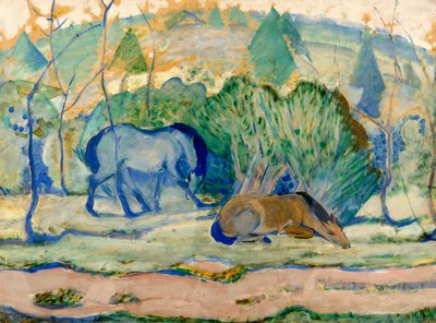 Caballos en el pasto Caballos en un paisaje de Franz Marc
