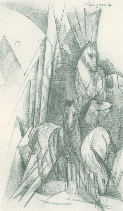 Composición de caballos y formas abstractas de Franz Marc