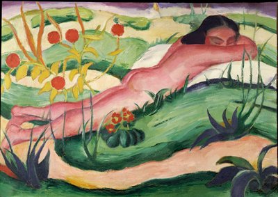 Desnudo acostado en las flores, 1910 de Franz Marc