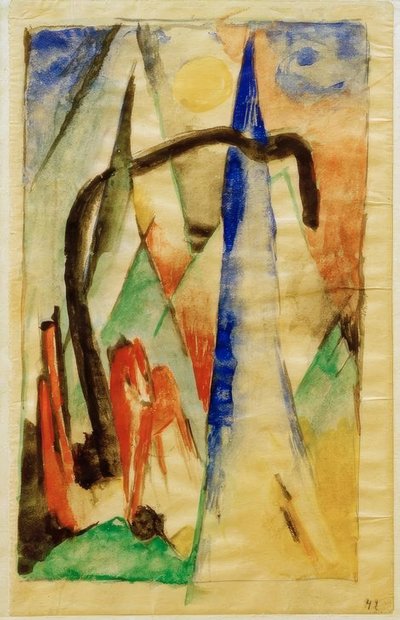 Caballo en Paisaje con Formas Afiladas de Franz Marc