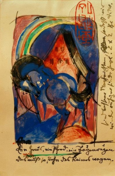 Caballo y casa con arcoíris de Franz Marc