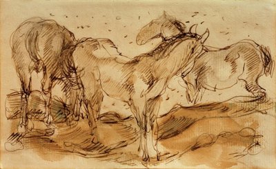 Caballos en el prado de Franz Marc