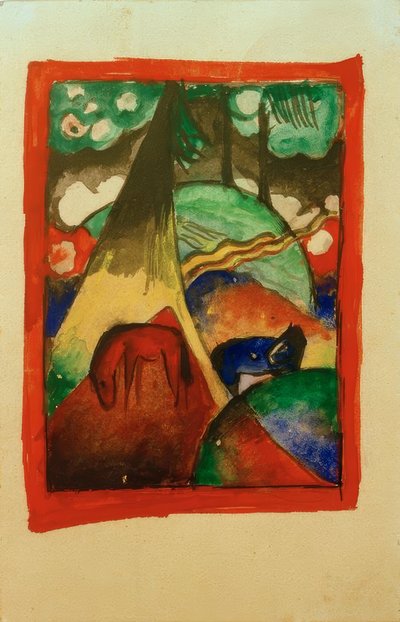 Caballo rojo y azul en el paisaje de Franz Marc