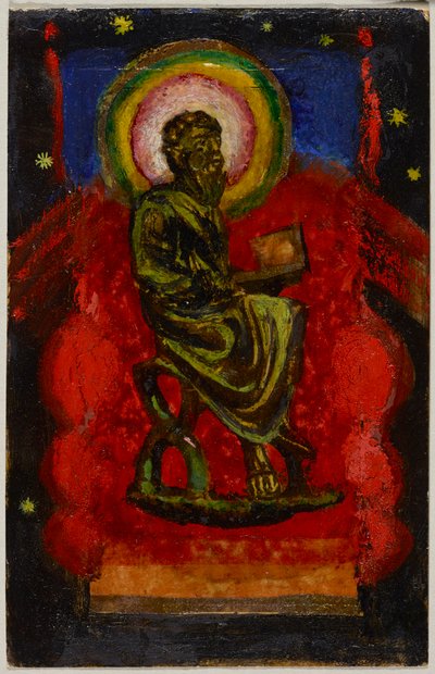 Sitzender Heiliger (Byzantinischer Heiliger), Postkarte aus Sindelsdorf an Wassily Kandinsky in München de Franz Marc