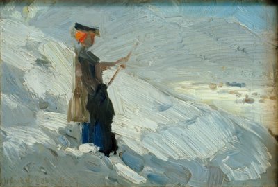 Mujer de pie en paisaje invernal de Franz Marc