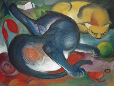 Dos gatos, azul y amarillo de Franz Marc
