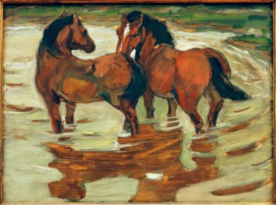 Dos caballos en el abrevadero de Franz Marc