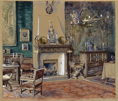 Sala de caballeros con chimenea de Franz Poledne